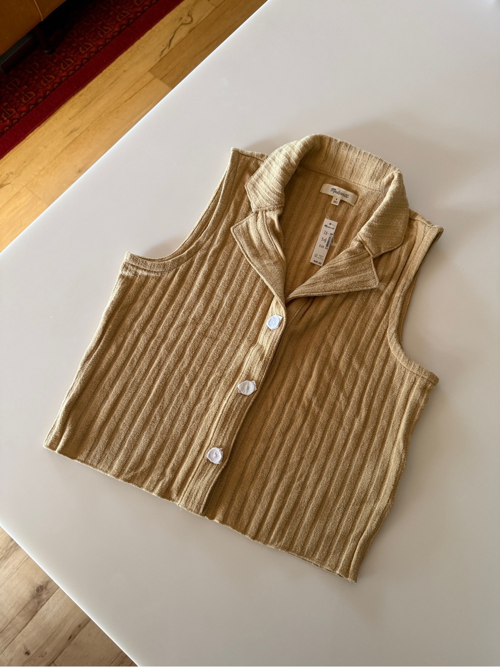 NWT Women’s Sz Small Madewell Ribbed Button-Front Tank Sweater Vest in Light Tan
